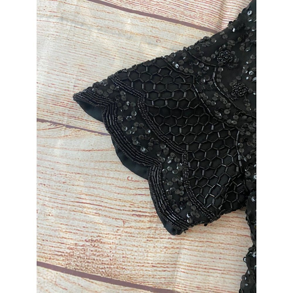 Vintage Brilliante By J.A Women's Black Beaded 100% Silk Dress - Medium - Picture 9 of 12
